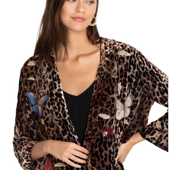 Johnny Was Penelope Velvet Bolero Leopard Embroidery Brown Jacket Shirt XL NEW - Picture 3 of 11
